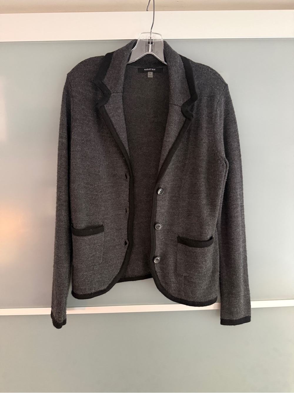 August Silk Button-down Cardigan/Blazer with Black Trim
